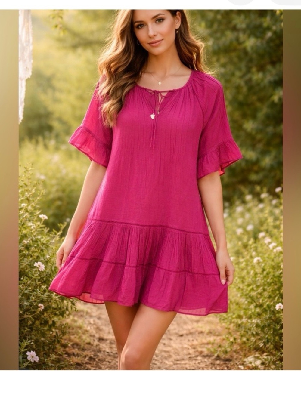 NWT Sundance Women’s Aisha Dress Tiered Magenta Purple PM Peasant Cottagecore